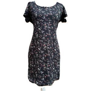 90’s Vibe Ditsy Dark Floral Ribbed Square Neck Bow Dress Xl Grunge Goth Justify